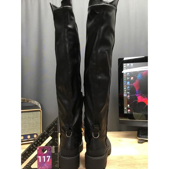 Sam Edelman Over The Knee Boots Women's 7.5 Black Leather Block Heel Side Zip - Picture 5 of 8